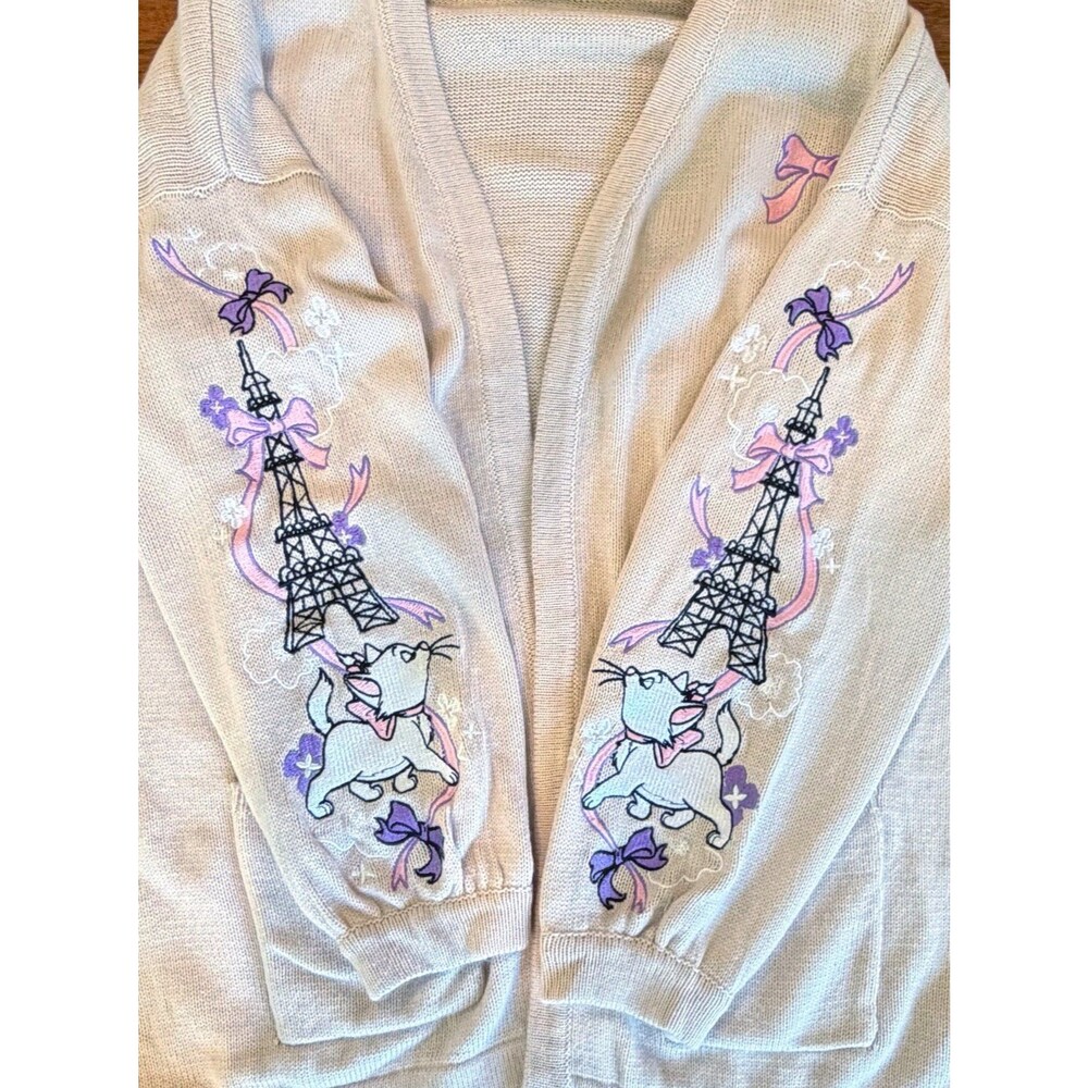 Disney Aristocats Marie Cardigan Size 1X Pink Embroidered Eiffel Tower Coquette
